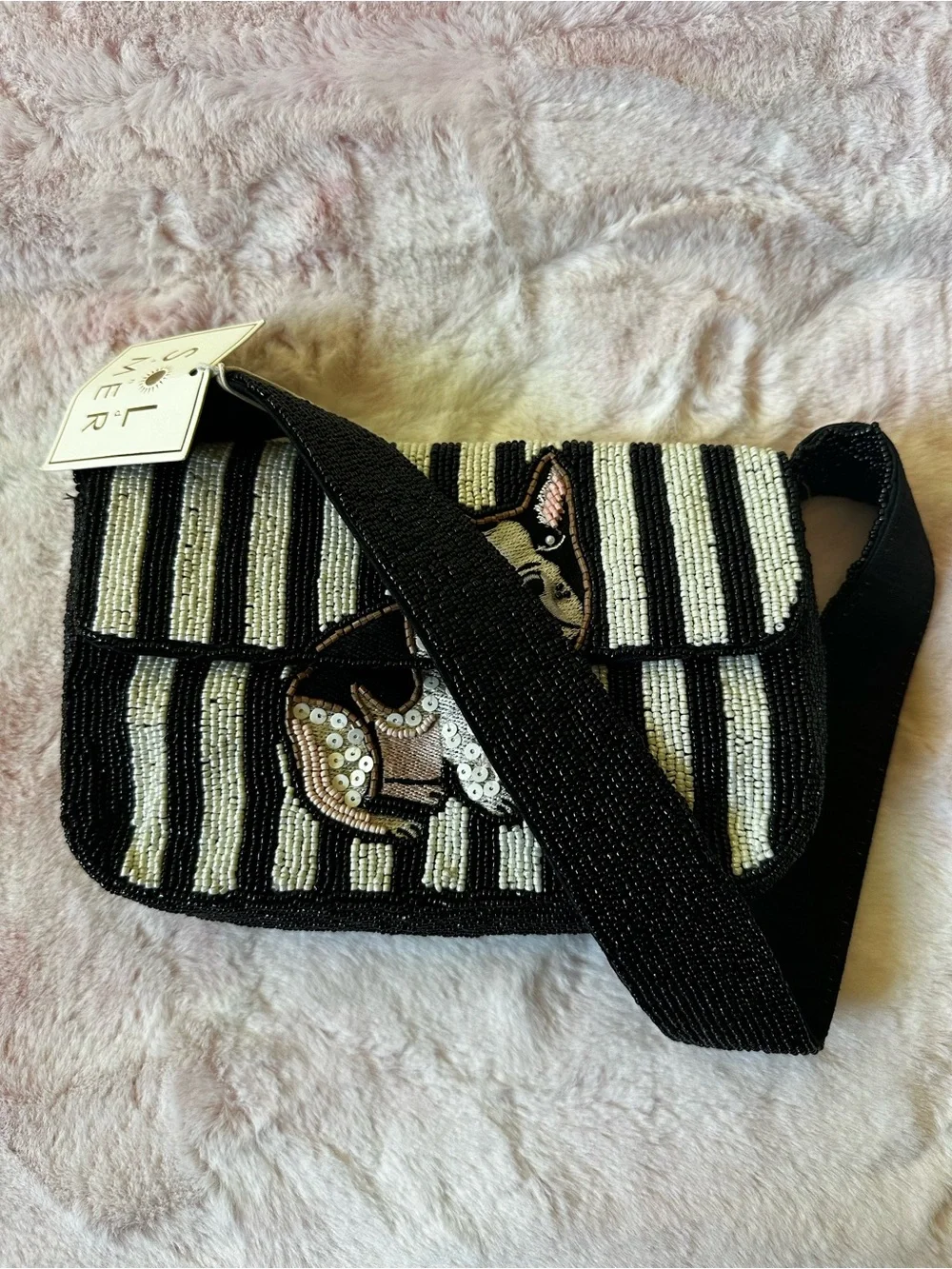 French Bulldog - Sol and Mer Beaded Shoulder Purse Bag NWT